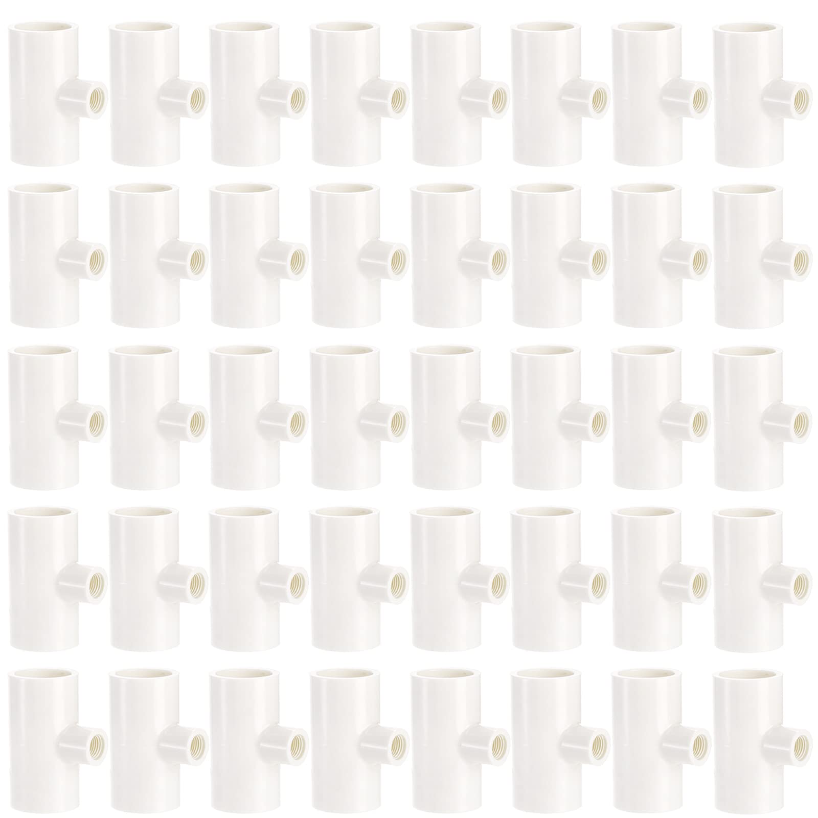 Hedume 40-pack PVC tee fittings close-up for durable poultry water systems.