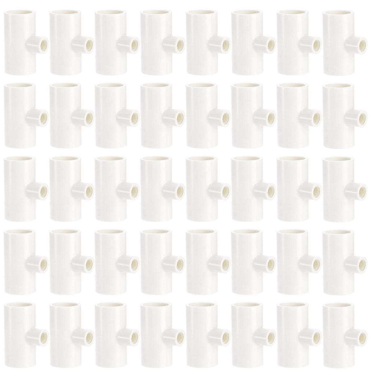 Hedume 40-pack PVC tee fittings close-up for durable poultry water systems.