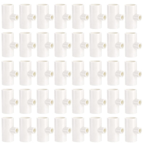 Hedume 40-pack PVC tee fittings close-up for durable poultry water systems.