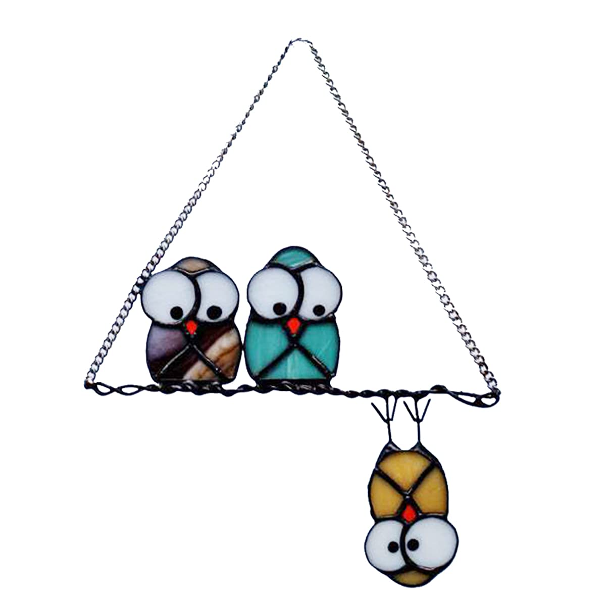 Hedyaner multicolor owls on a wire suncatcher enhances windows with vibrant light