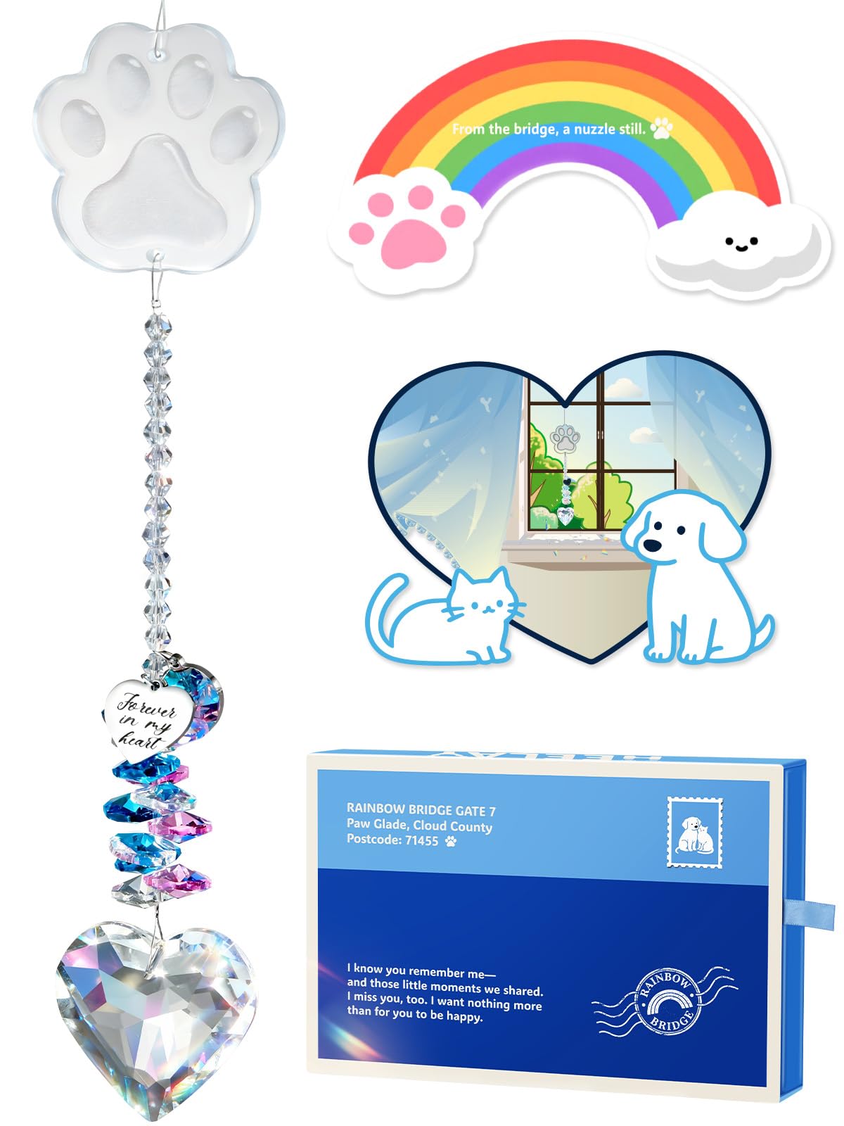 Heelay Pet Memorial Suncatcher captures rainbow light for comfort beside Rainbow Bridge memories