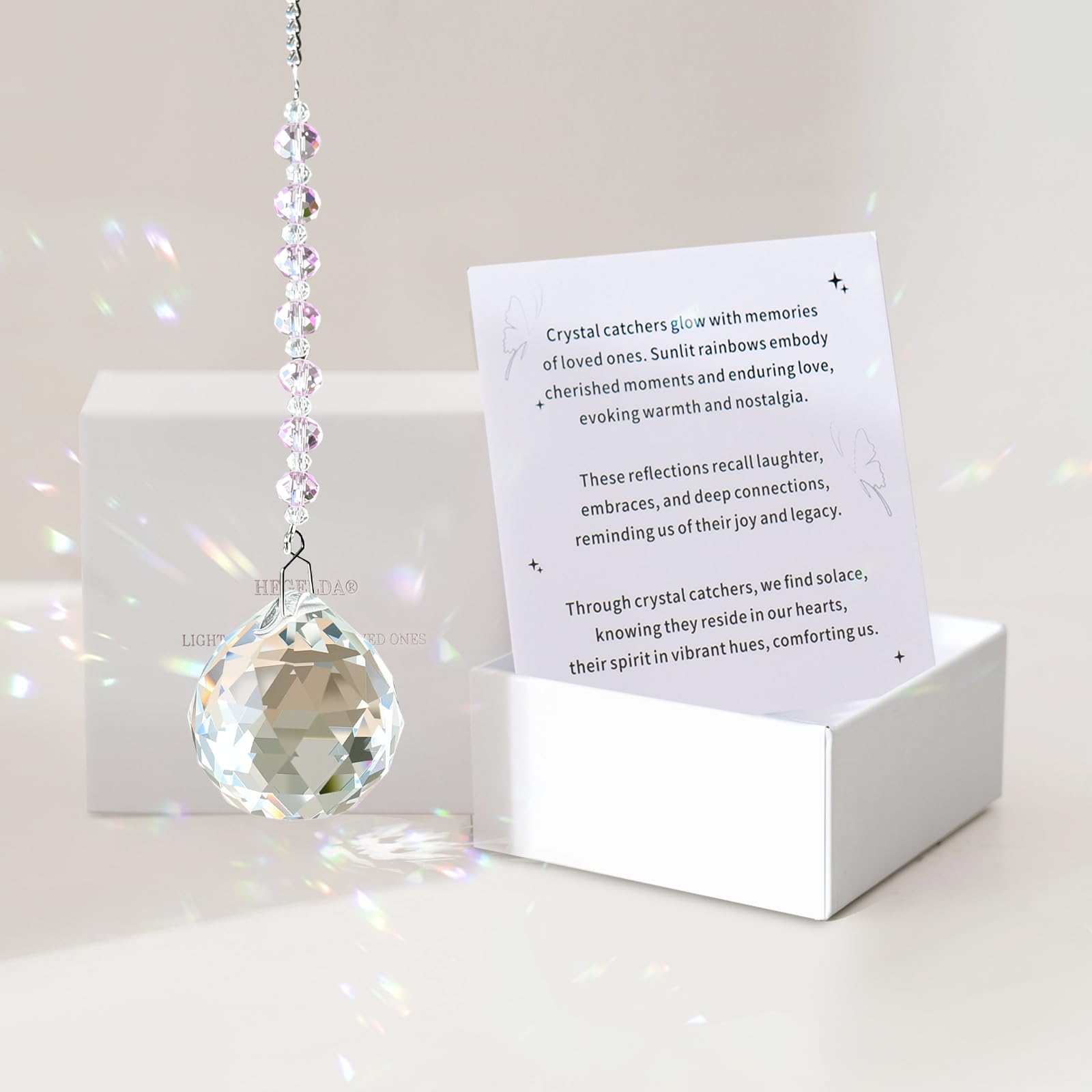 HEGELDA crystal sun catcher rainbow maker casting soft rainbows in sunlight