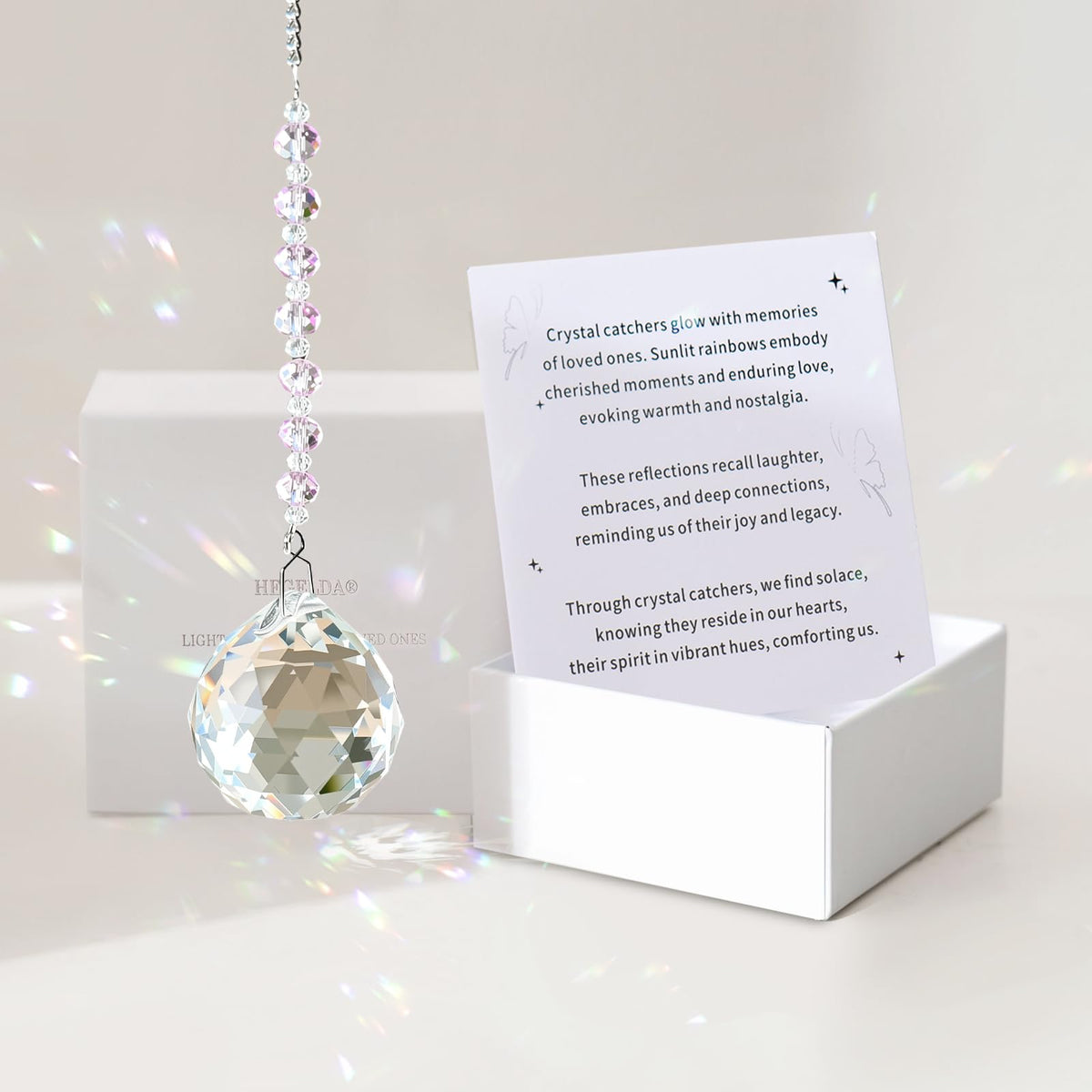 HEGELDA crystal sun catcher rainbow maker casting soft rainbows in sunlight