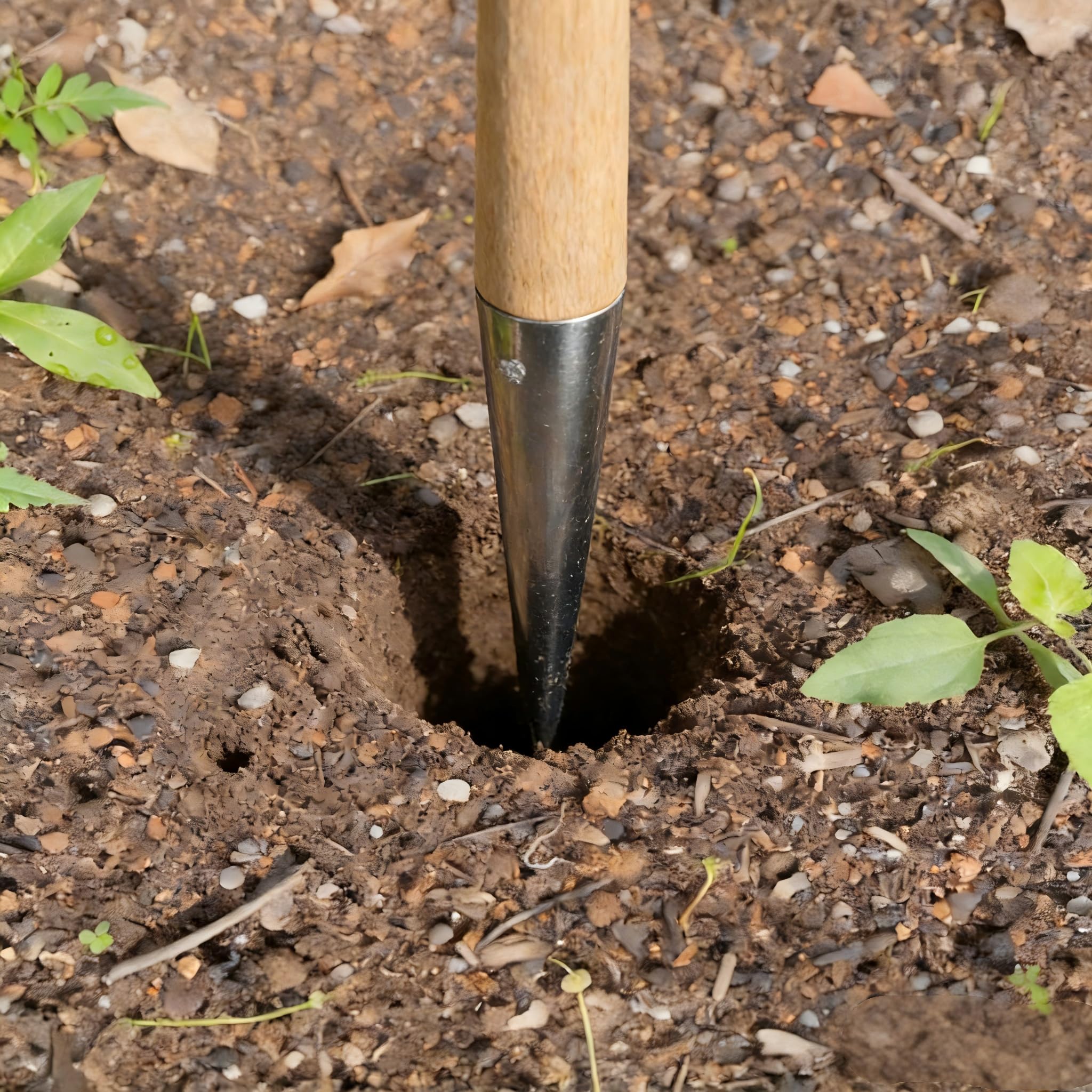 Versatile tool for bulbs, seeds, and transplanting in home gardens.