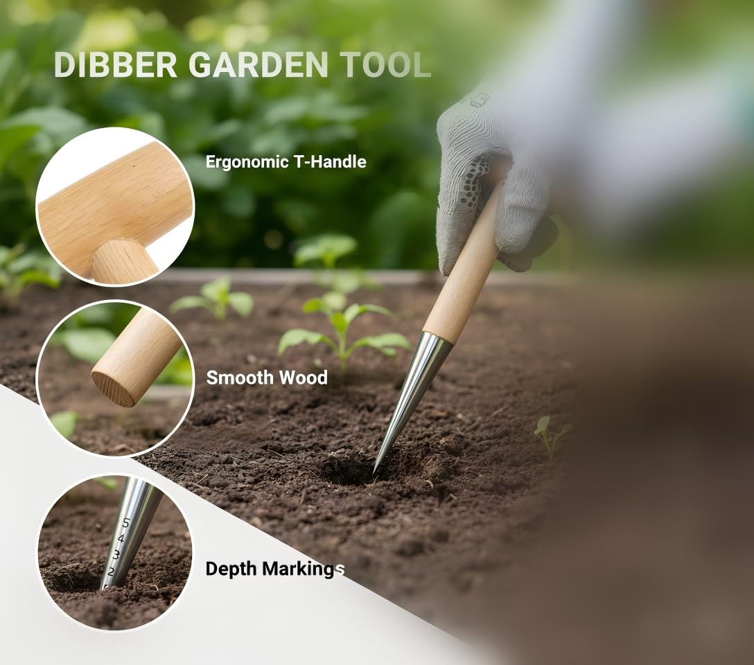 Ergonomic wooden T-handle reduces hand fatigue during long use.