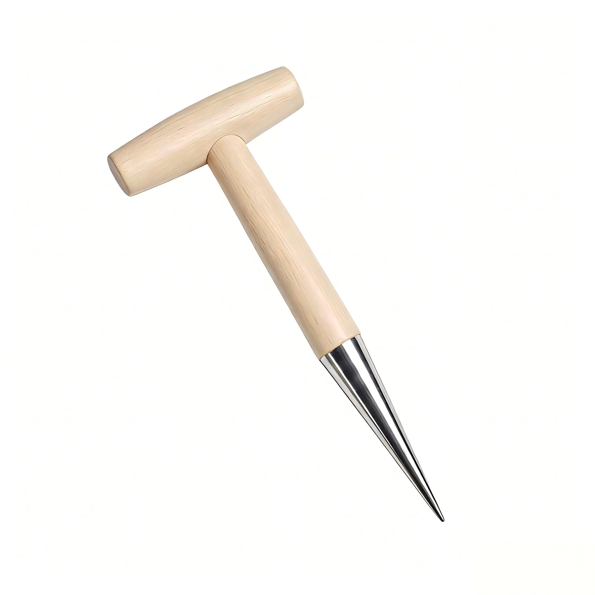 Heiksyb seed dibber with wooden T-handle creates uniform planting holes for precise sowing.