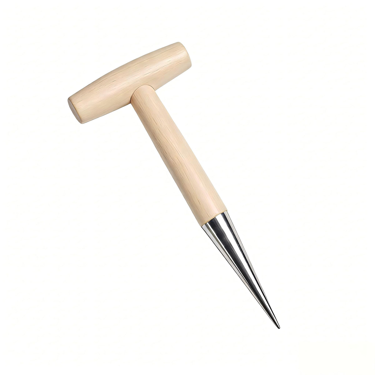 Heiksyb seed dibber with wooden T-handle creates uniform planting holes for precise sowing.