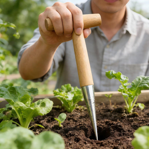This dibber helps create evenly spaced holes for accurate planting.