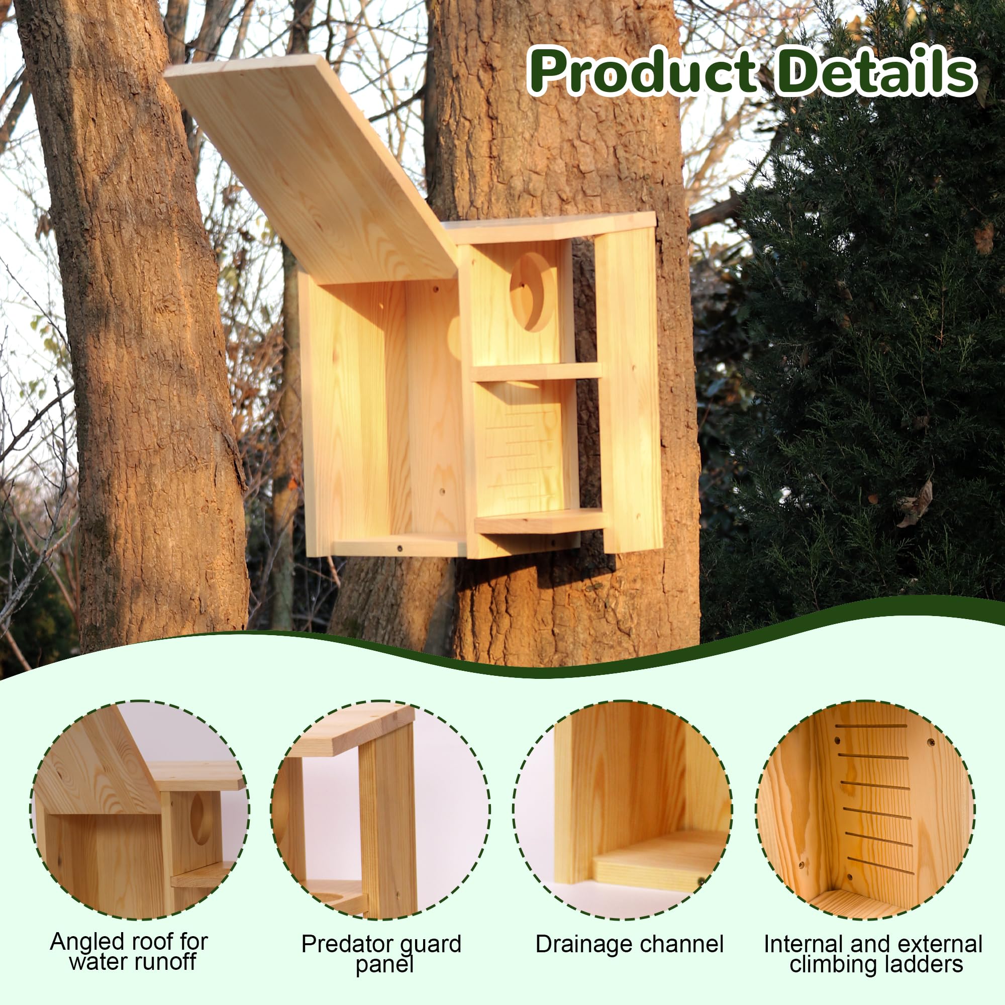 HEILFNL Widened Large Squirrel House nesting box provides natural refuge for small wildlife