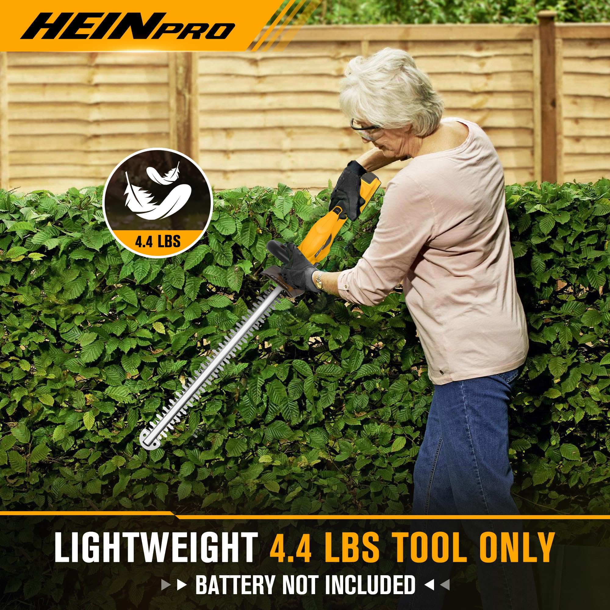 HEINPRO hedge trimmer with 180-degree rotating rear handle for flexible grip