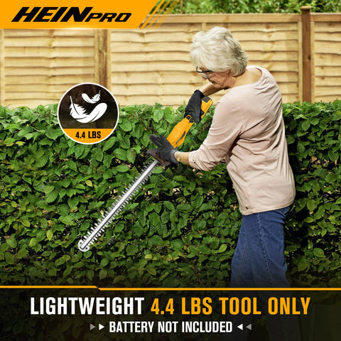 HEINPRO hedge trimmer with 180-degree rotating rear handle for flexible grip