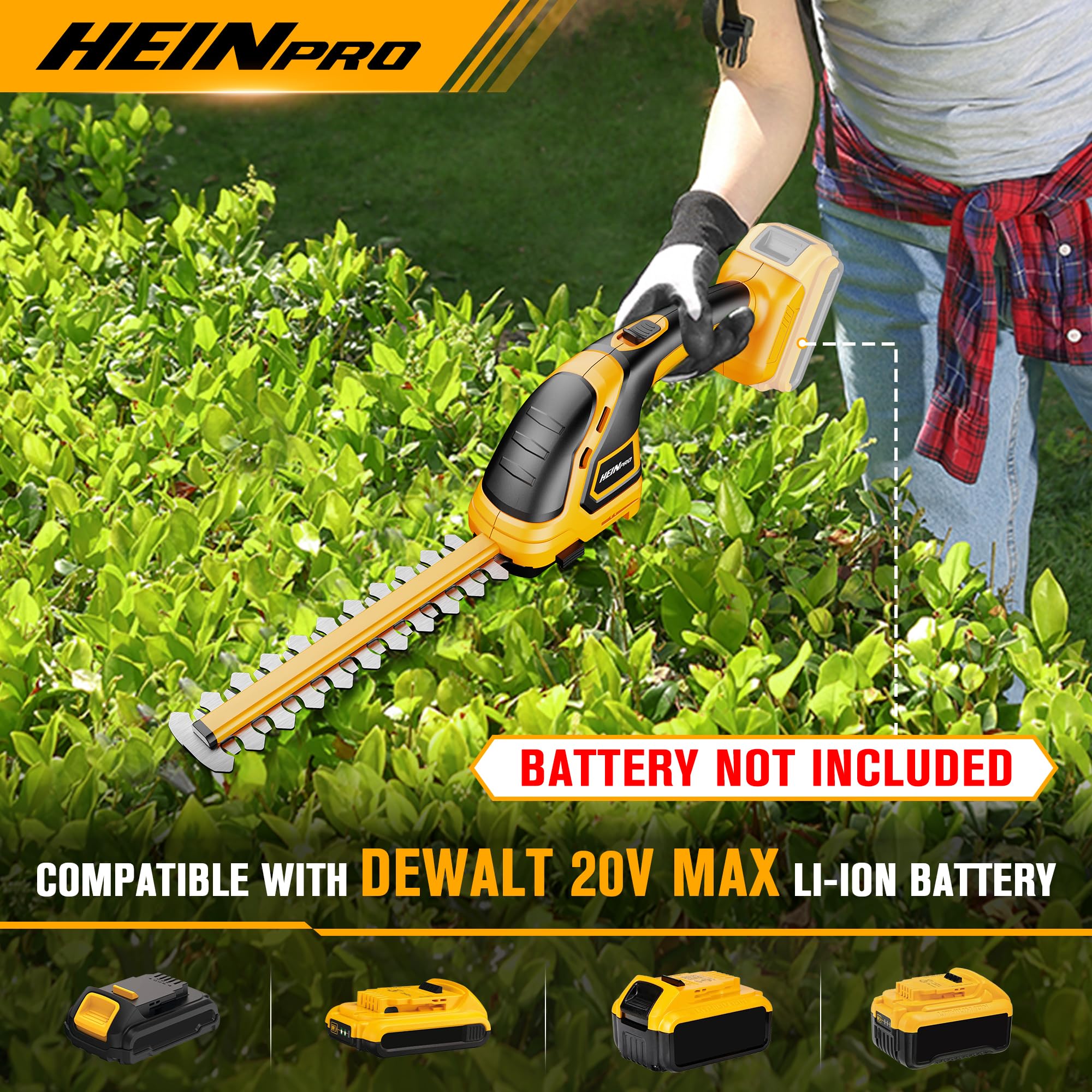 HEINPRO 2-in-1 blade setup for hedge trimming and grass edging.