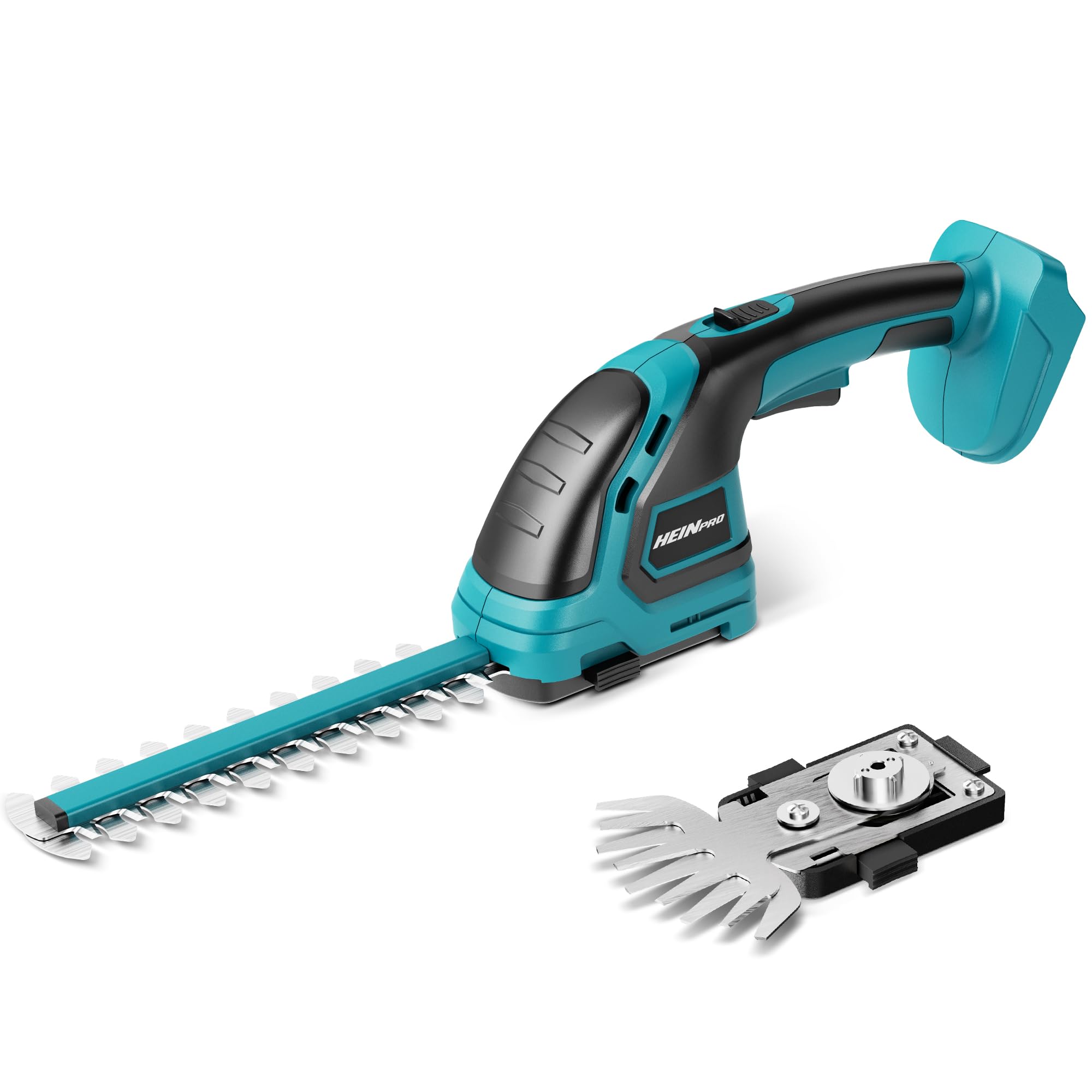 HEINPRO cordless hedge trimmer compatible with Makita batteries for flexible yard work.