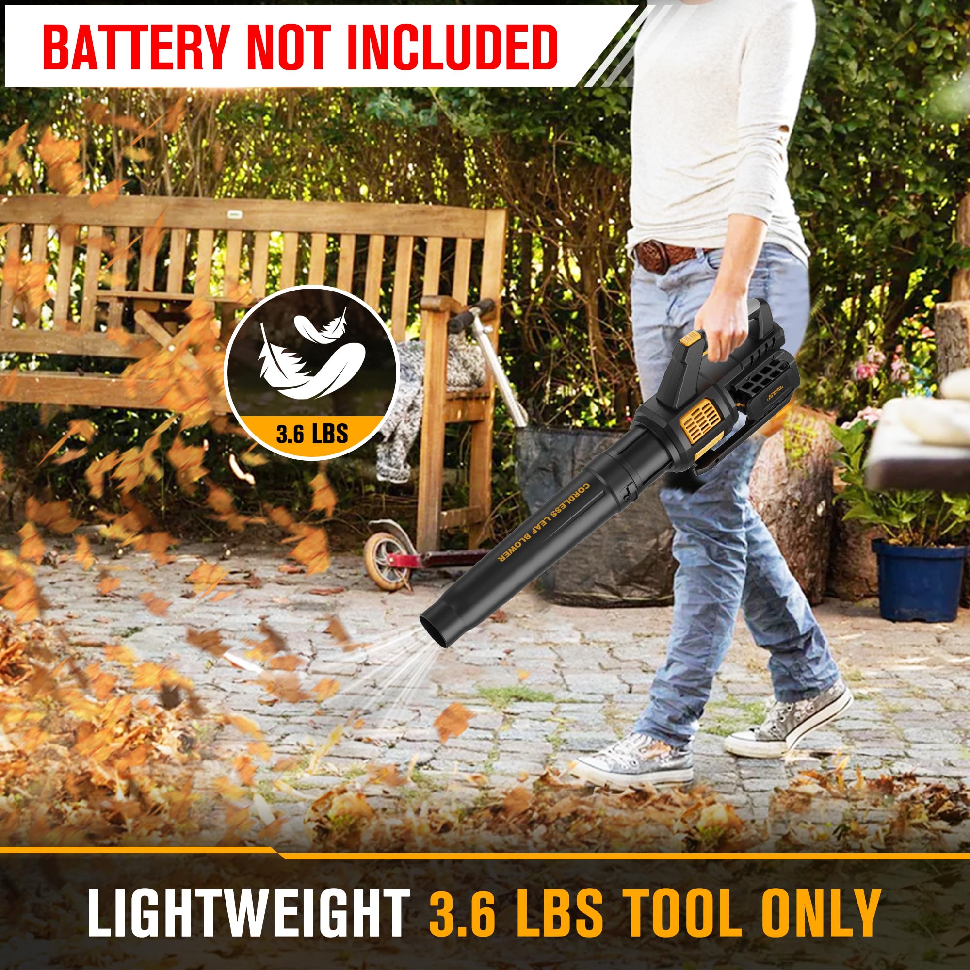 HEINPRO cordless leaf blower compatible with DeWalt 20V Max batteries