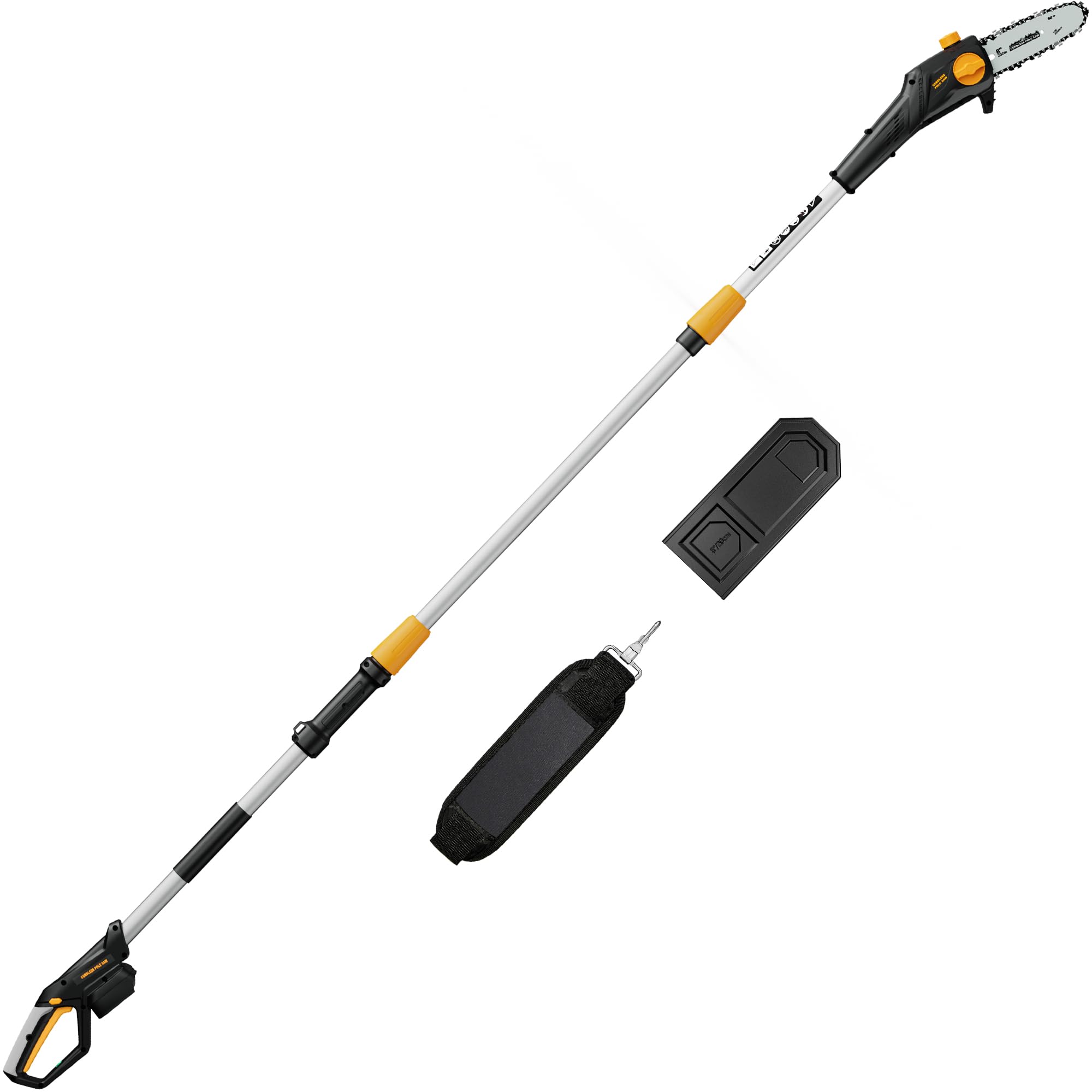 HEINPRO cordless pole saw with 8-inch guide bar for precise cuts