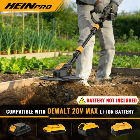 HEINPRO tiler demonstrates compatibility with DeWALT 20V MAX batteries for flexible power.
