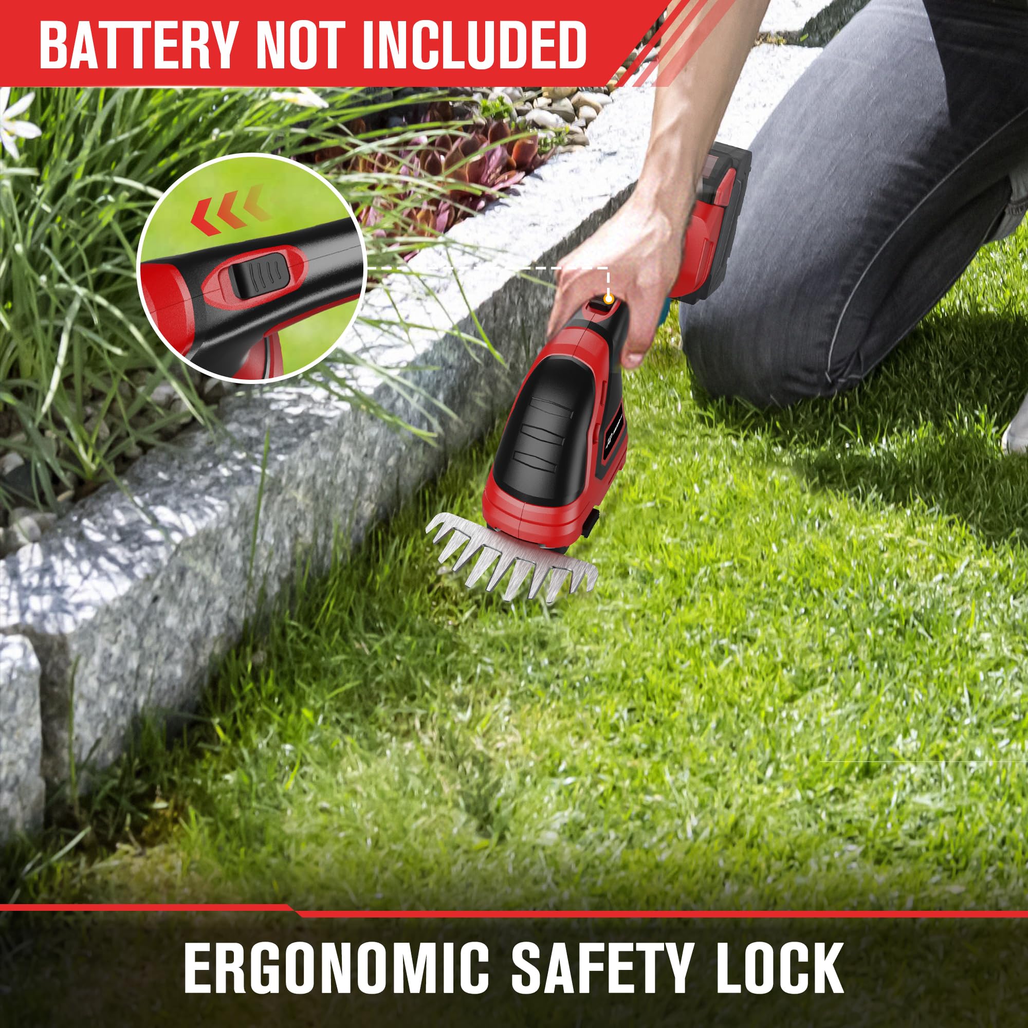 HEINPRO hedge trimmer battery-not-included note clarifies tool-only purchase.