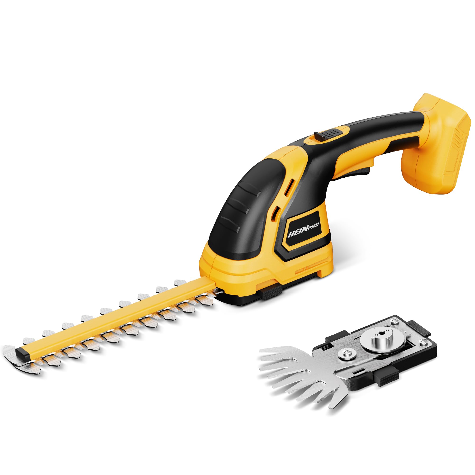 HEINPRO hedge trimmer with DEWALT compatibility for flexible power options.