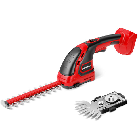 HEINPRO hedge trimmer dual blade system for versatile hedge and grass trimming.