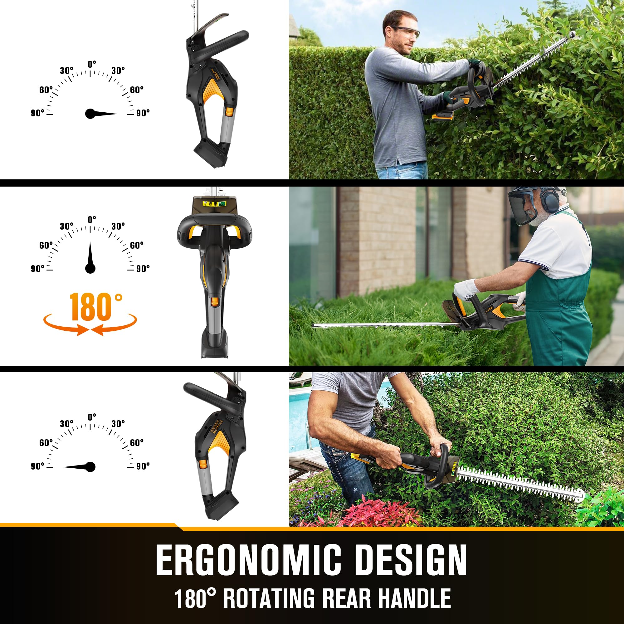 HEINPRO 4.4-pound lightweight hedge trimmer reduces fatigue during use.