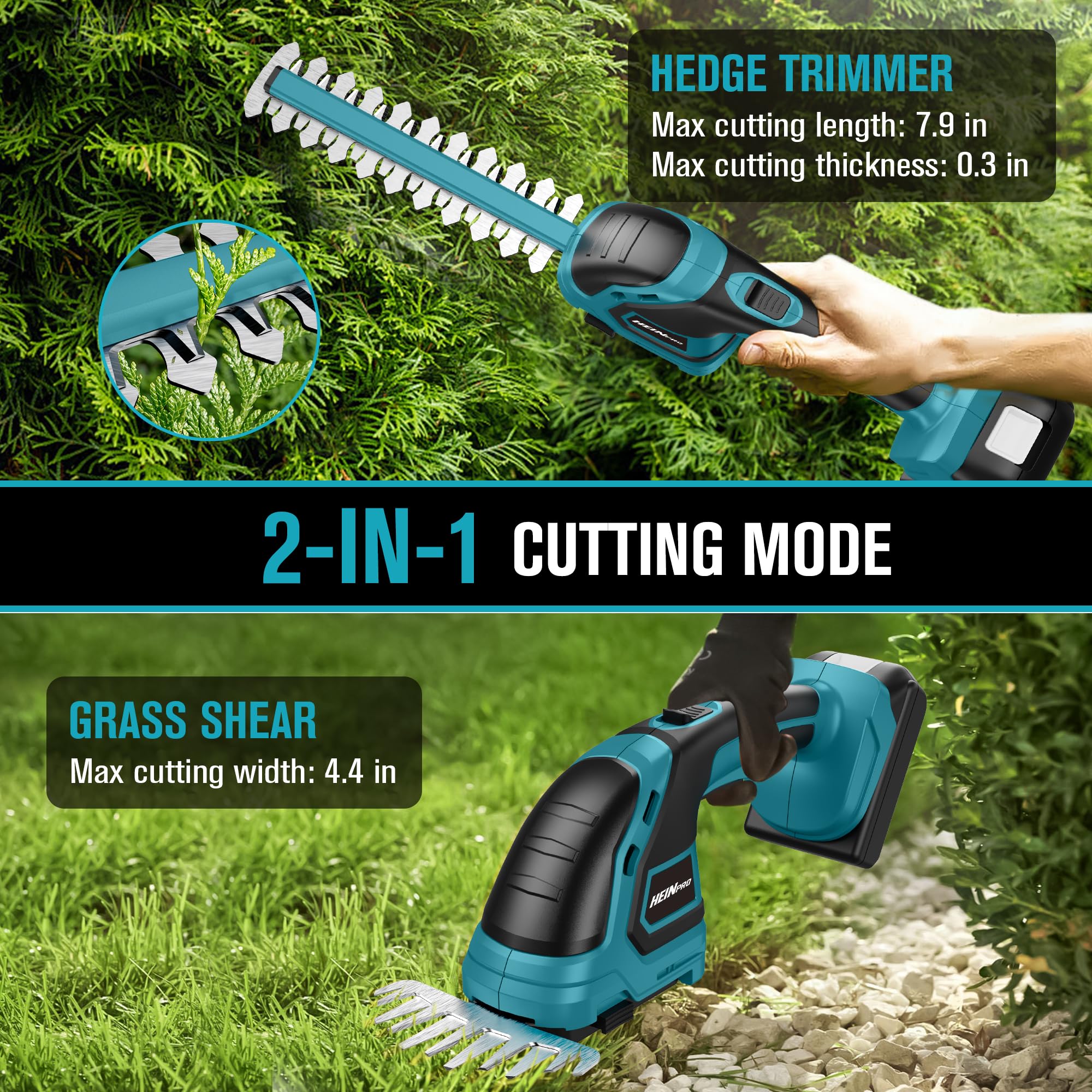 Long blade with aluminum bar improves stability and safety during pruning.