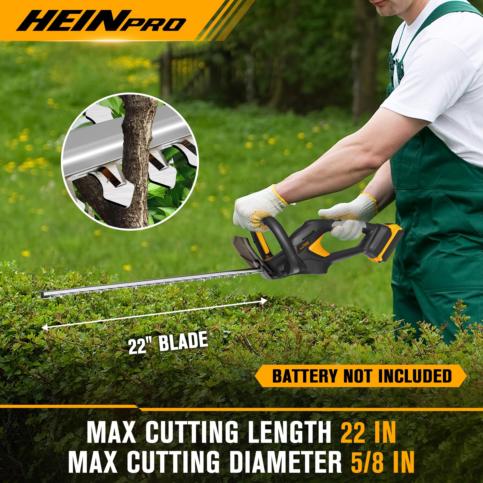 HEINPRO hedge trimmer with built-in overcurrent protection for reliability.