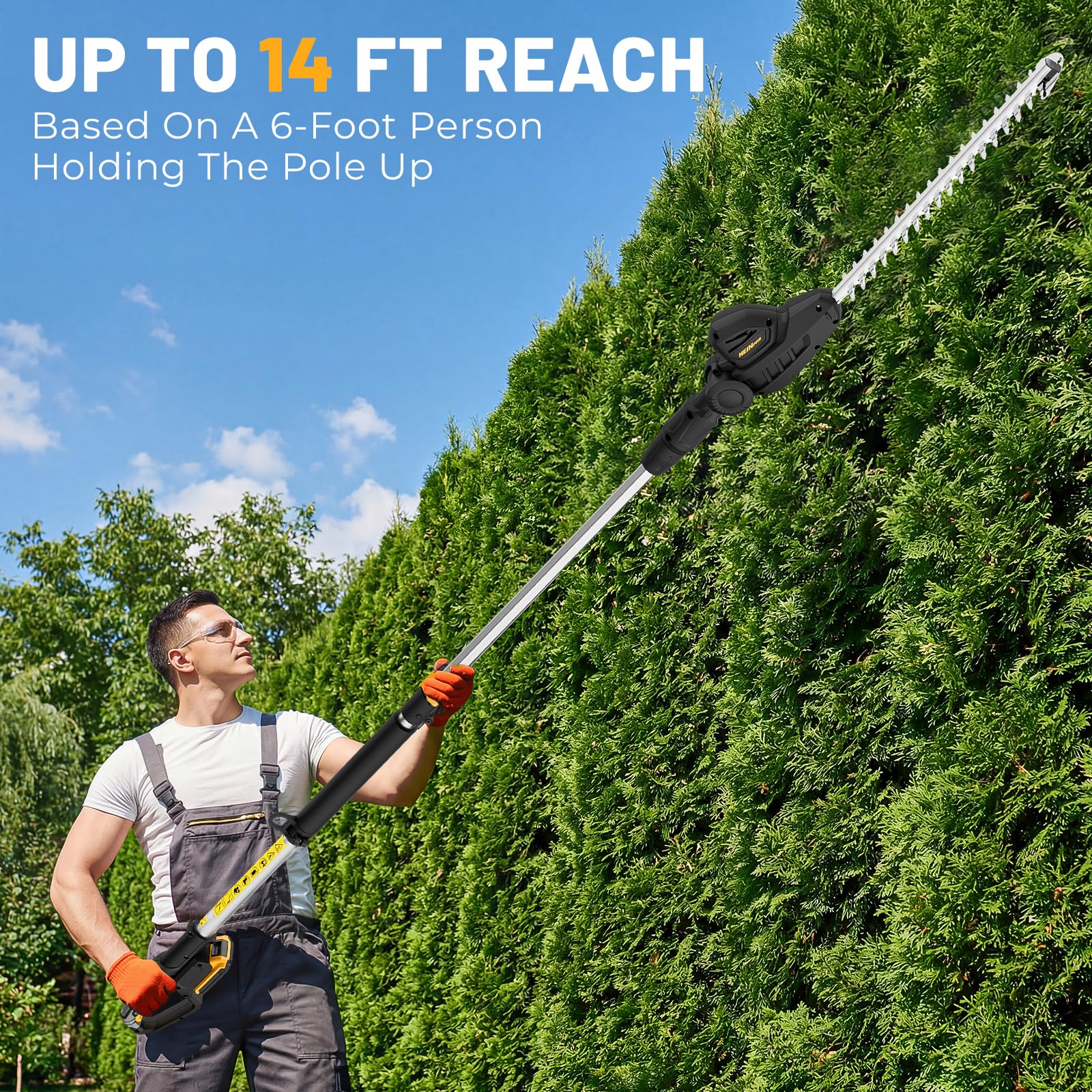 150-degree head on HEINPRO trimmer supports versatile angles for shaping.