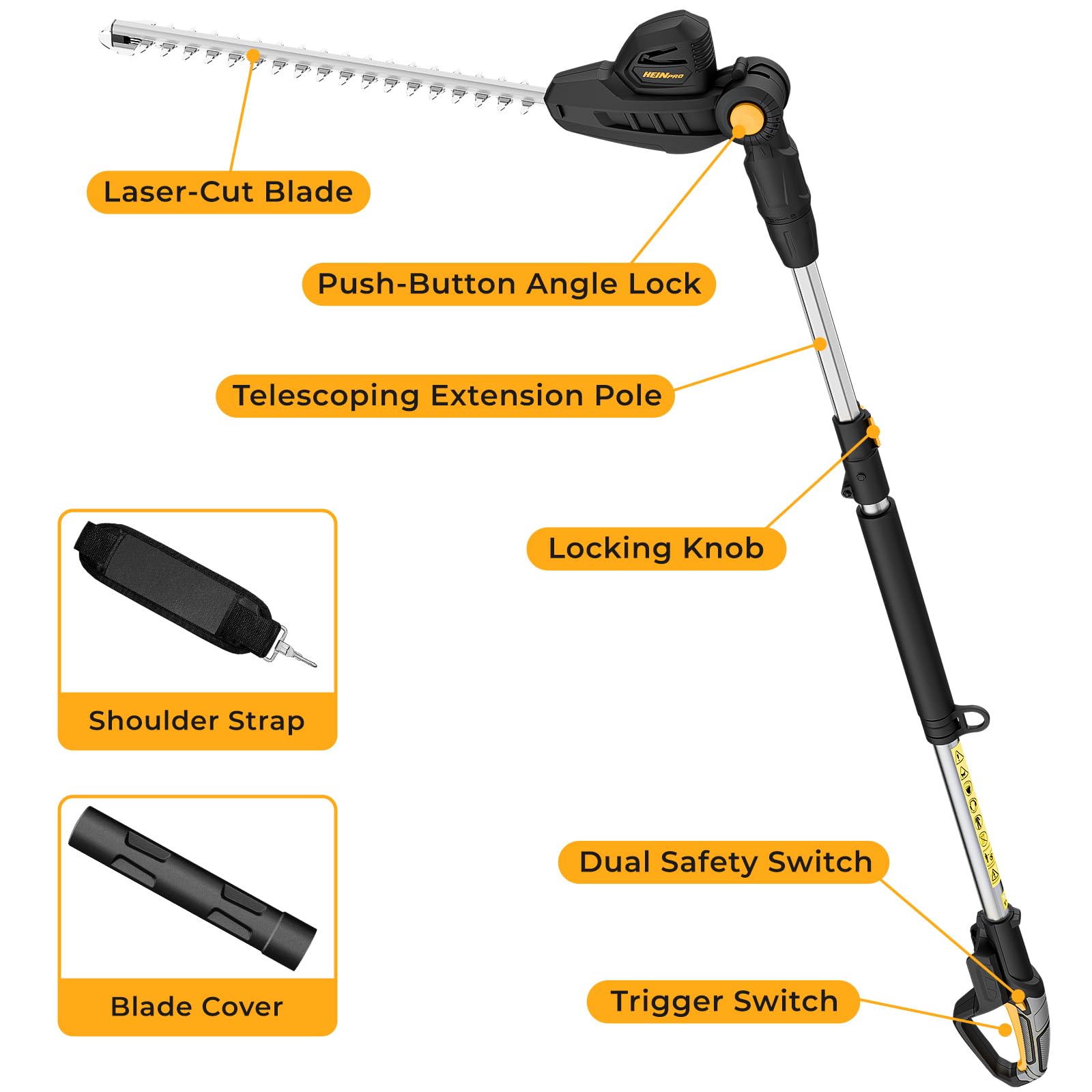 Dual safety switch on HEINPRO keeps operation secure during long sessions.