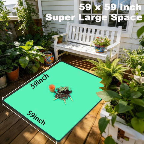 HejVulkan repotting mat rolled for compact storage beside indoor plants