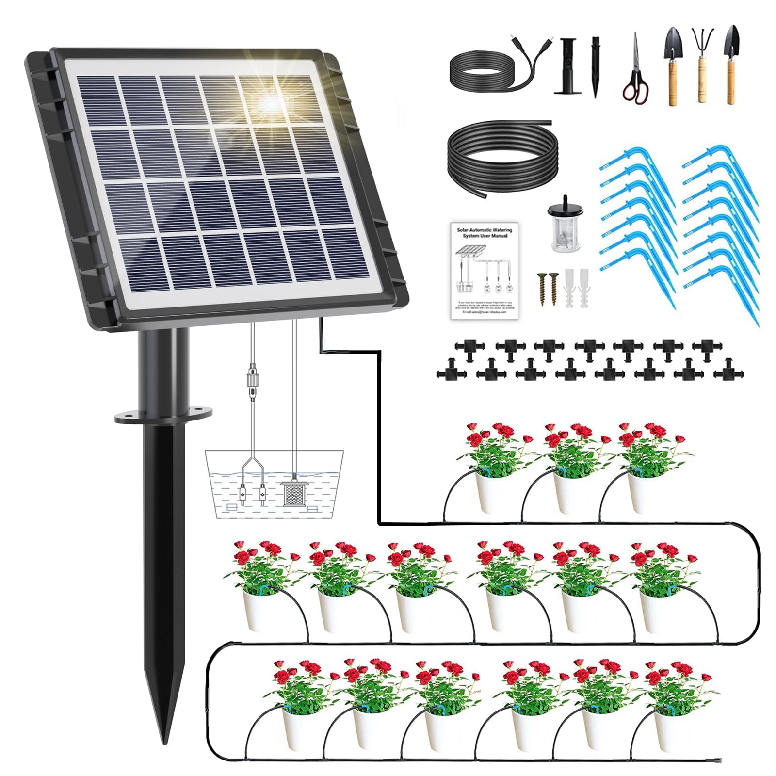 HEKIWAY solar drip irrigation main unit powering indoor and outdoor watering