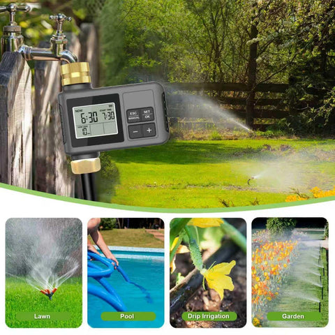 HEKIWAY greenhouse and lawn use shows efficient watering for diverse spaces.