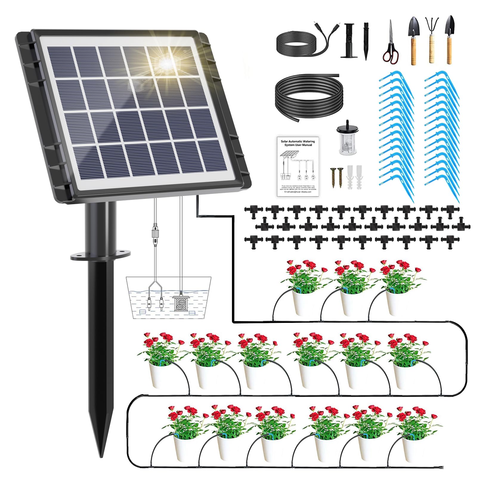 HEKIWAY solar drip system main unit powering year-round indoor and outdoor irrigation.