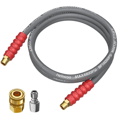 Heliwoo 10ft whip hose with steel-braid for high-pressure cleaning.