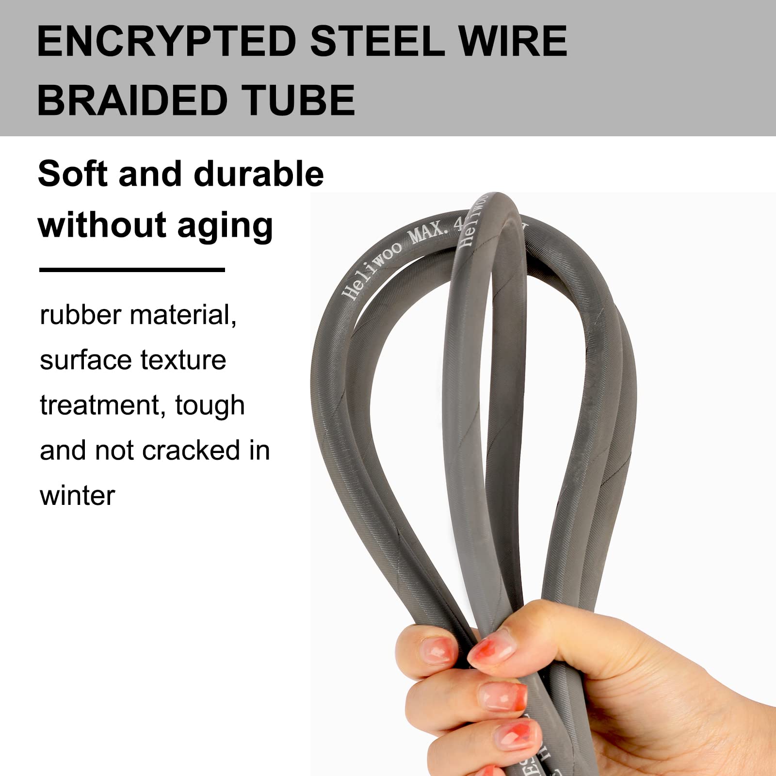 Heliwoo 248°F temperature rated hose supports hot water tasks.