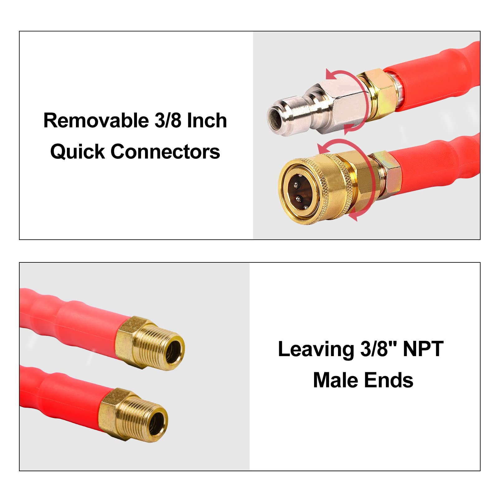 Heliwoo 3/8-inch quick-connect ends save time during setup.