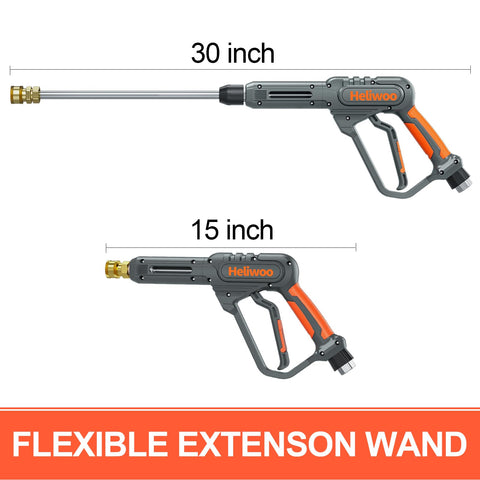 Heliwoo extension wand extended for greater reach on cleaning tasks.