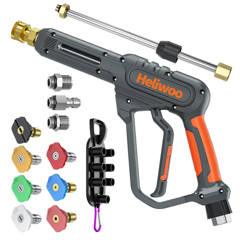 Heliwoo high-pressure washer gun with swivel ends for easier handling and maneuverability.