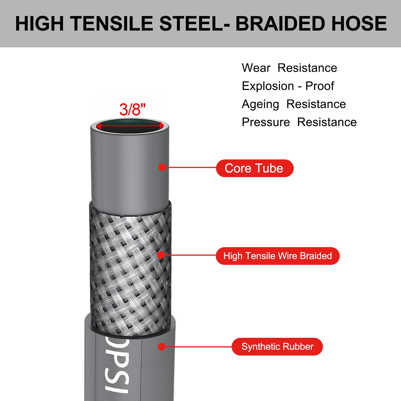 Heliwoo hot-water compatible hose up to 248°F for versatile washing.