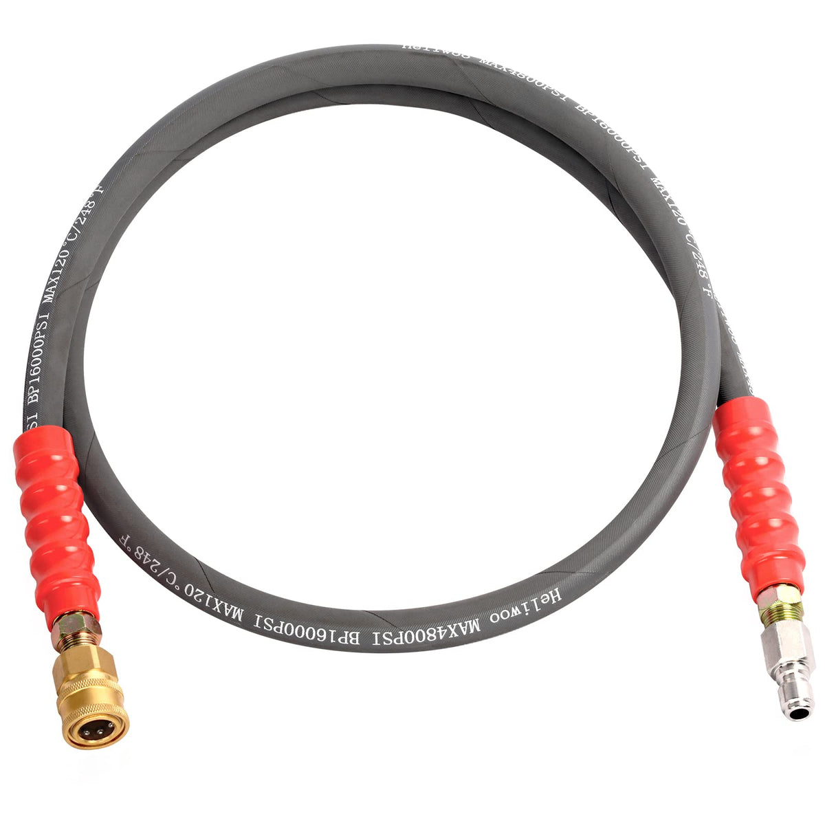 Heliwoo whip hose 5ft with 3-8in reel connector for quick setup.