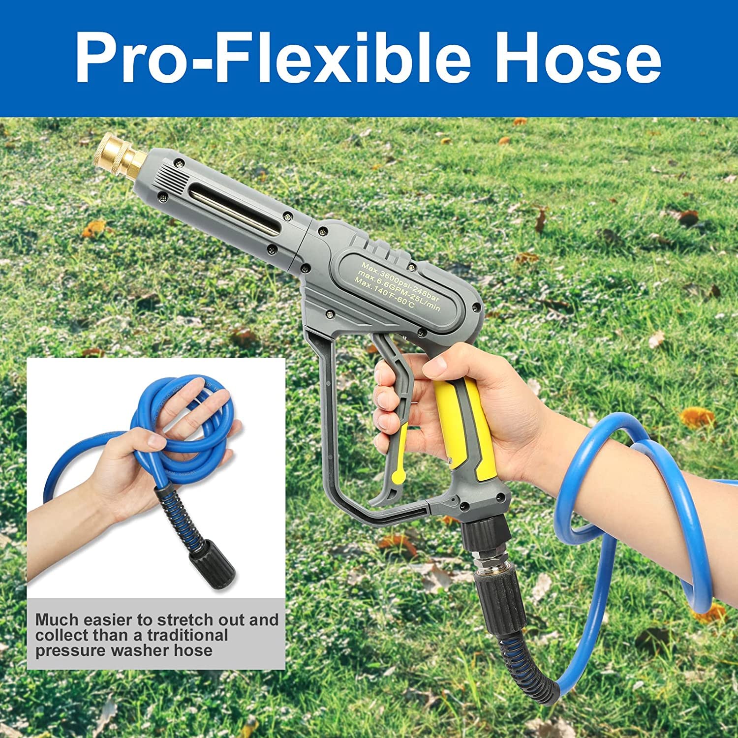Heliwoo protective end sleeves safeguard the hose from bending and wear.