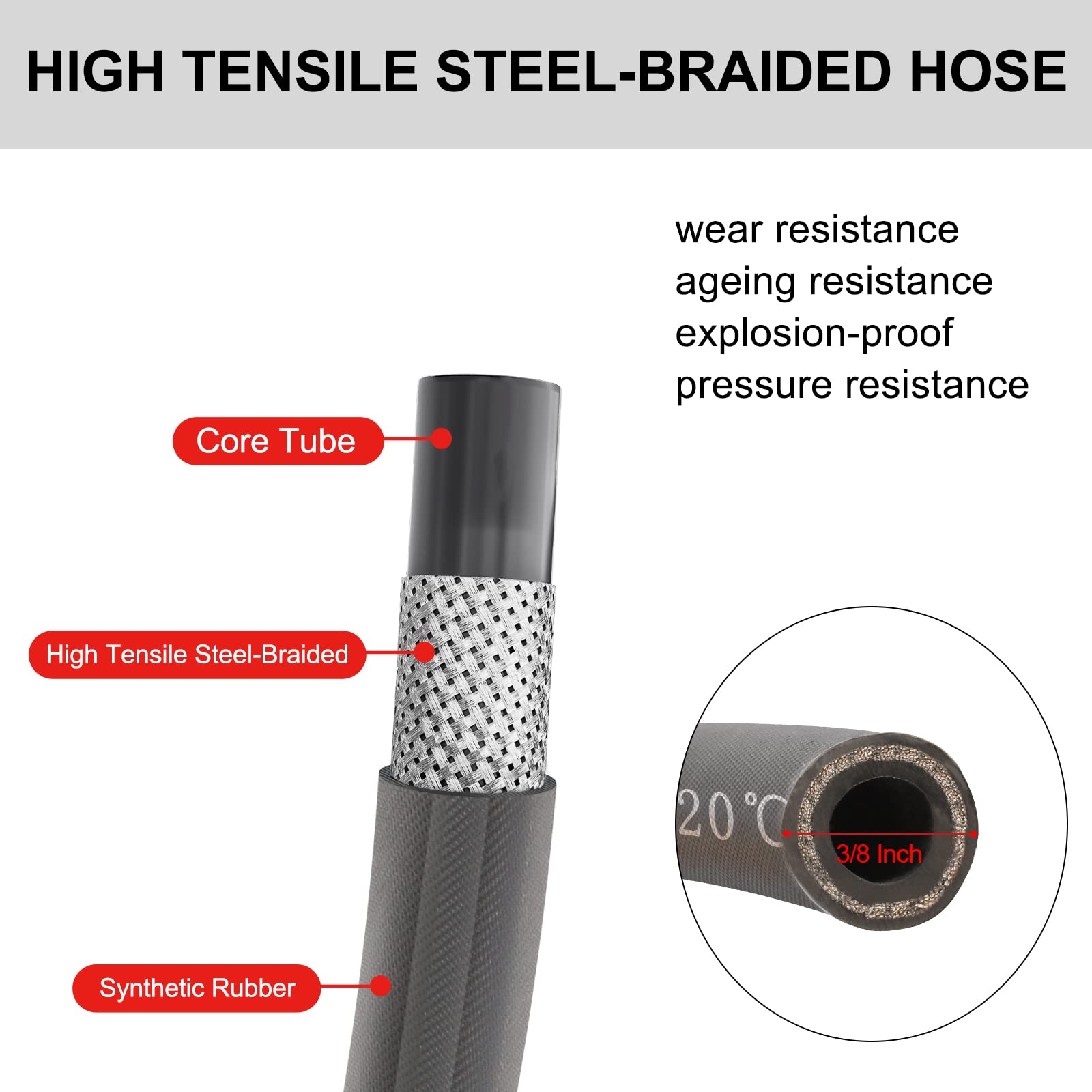 Heliwoo steel-braid durable hose providing long-lasting reliability.
