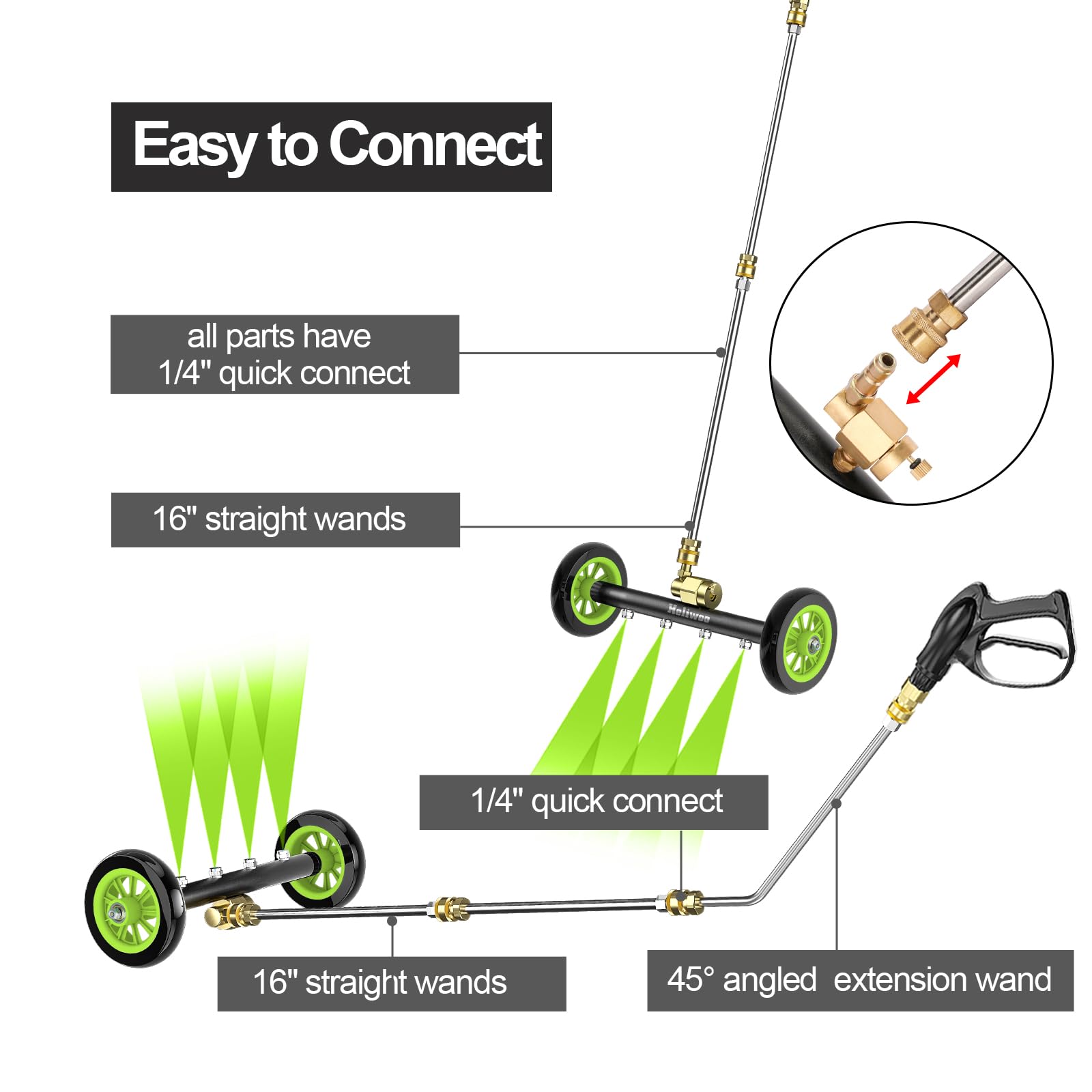 Heliwoo two position pivot enhances ergonomic undercarriage cleaning during outdoor maintenance