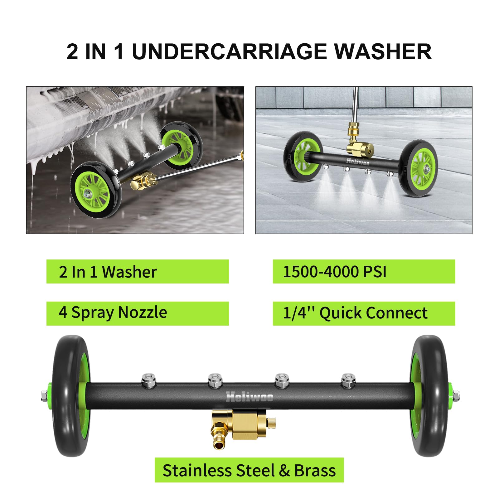 Heliwoo undercarriage cleaner with four nozzles accelerates grime removal under vehicles