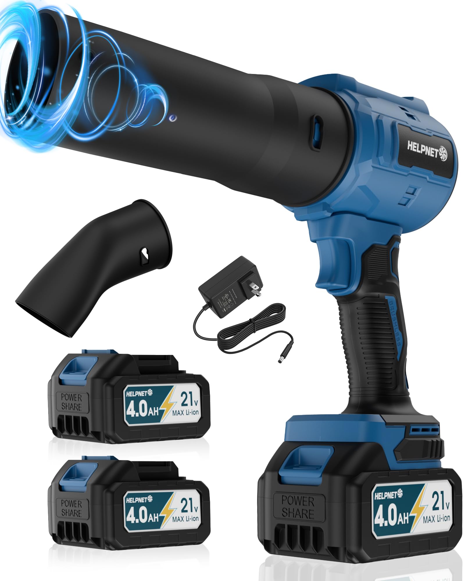 HelpNET cordless leaf blower with turbo jet delivers strong airflow for thorough patio cleanup.