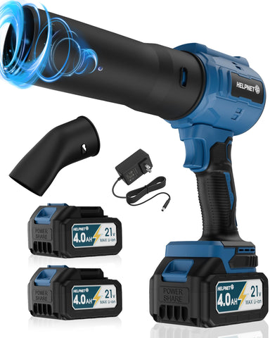 HelpNET cordless leaf blower with turbo jet delivers strong airflow for thorough patio cleanup.