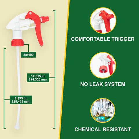 Leak-proof gasket and sturdy trigger on Heluva Green spray bottle.