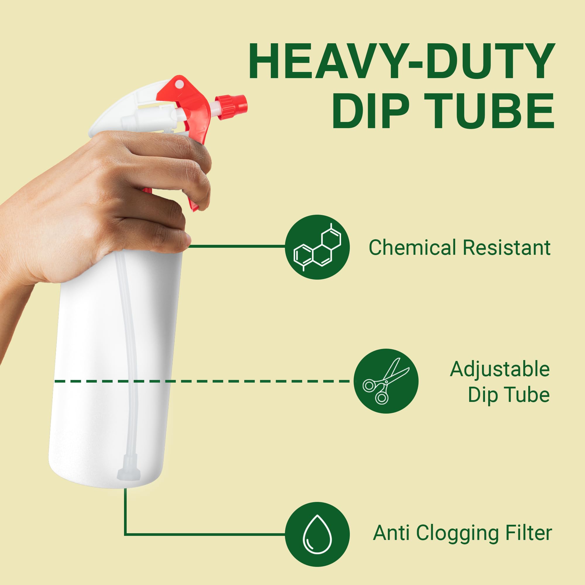 Durable high-density plastic body of the Heluva Green bottle.