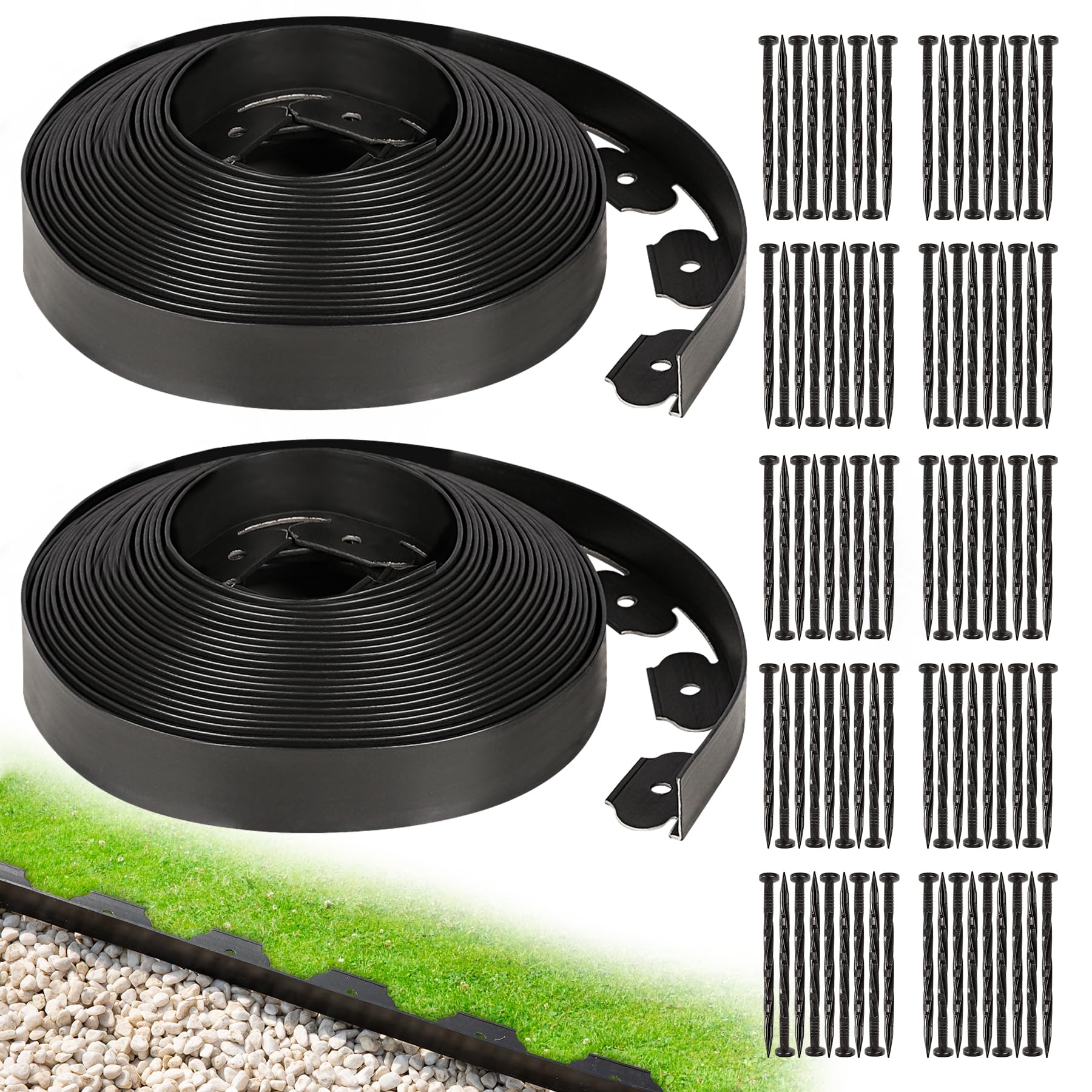 Hemikaki 1.5 inch garden edging border 100ft laid out to clearly define lawn and beds.