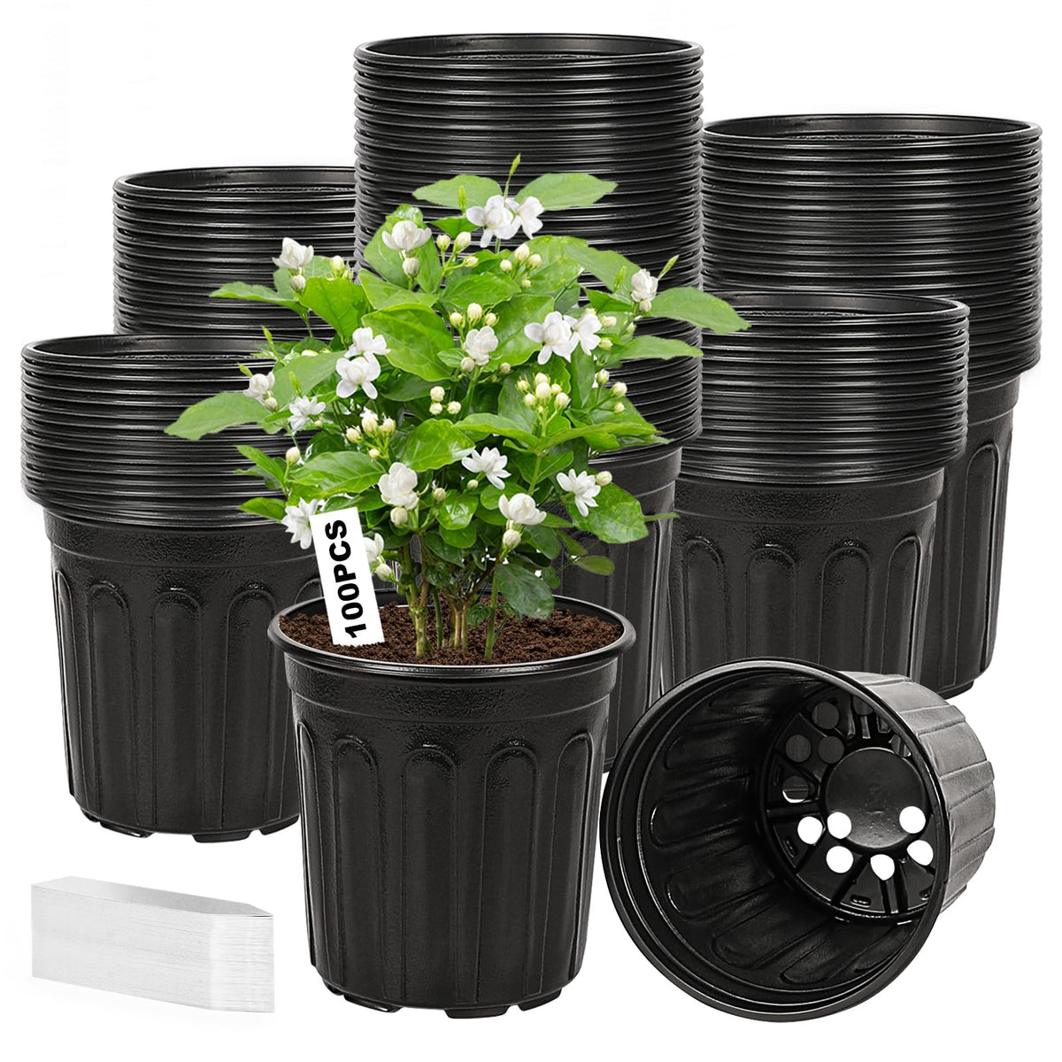 Hemikaki 1 gallon pots with labels for easy seed starting and organization