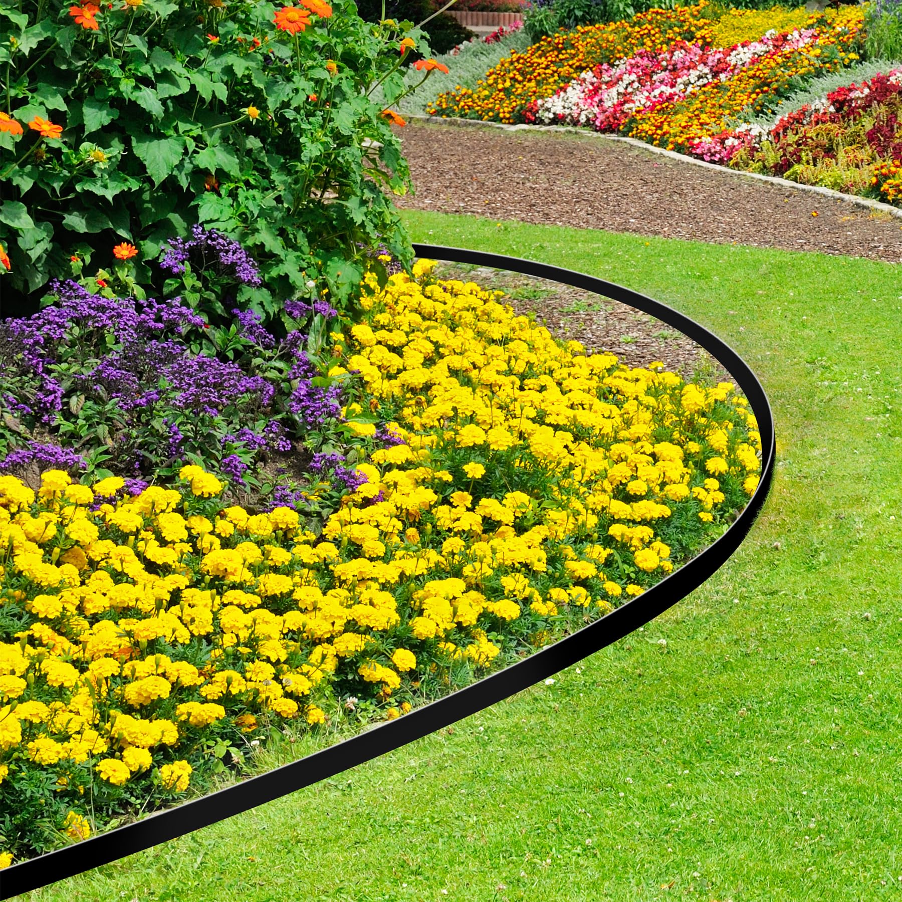 Hemikaki edging installed along garden bed creates tidy, low-maintenance borders.